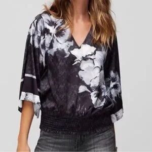 White House Black Market Monochrome Floral Blouse